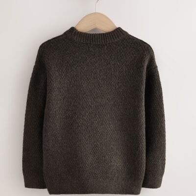 Chocolate Brown Textured Knitted Crew Neck Jumper