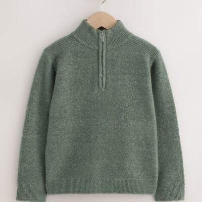 Green Knitted Zip Neck Jumper