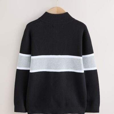 Black Colourblock Zip Neck Knitted Jumper