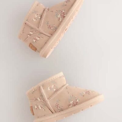Neutral Floral Water Repellent Standard Fit (F) Suede Pull On Boots