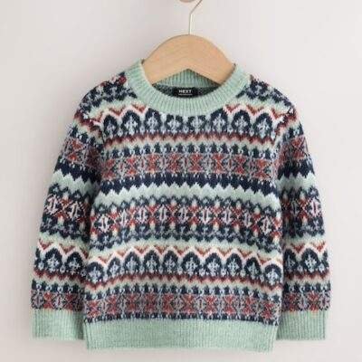 Blue Fairisle Pattern Knitted Crew Neck Jumper