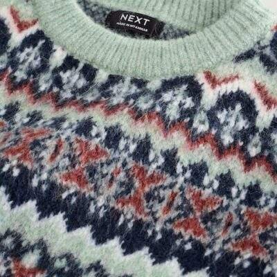 Blue Fairisle Pattern Knitted Crew Neck Jumper