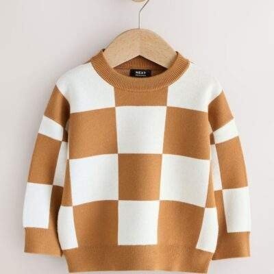 Tan Brown Knitted Crew Neck Jumper