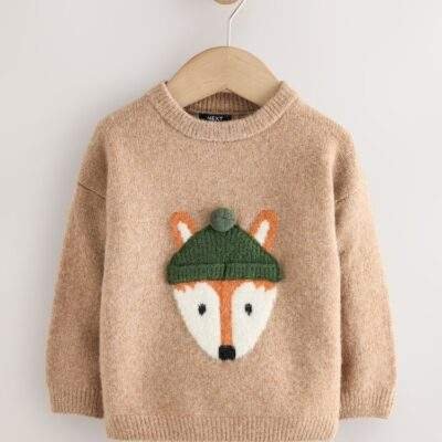Orange/Neutral Fox Knitted Jumper
