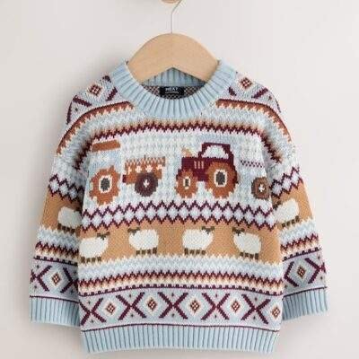 Light Blue Fairisle Pattern Knitted Crew Neck Jumper