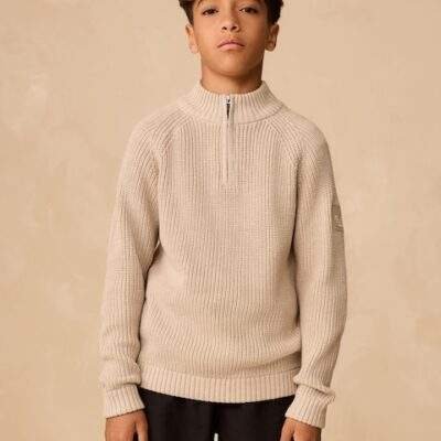 Neutral Utility Zip Neck Knitted Jumper