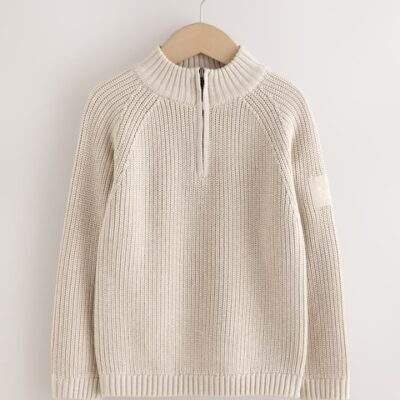 Neutral Utility Zip Neck Knitted Jumper
