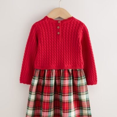Red Knitted Tartan Dress
