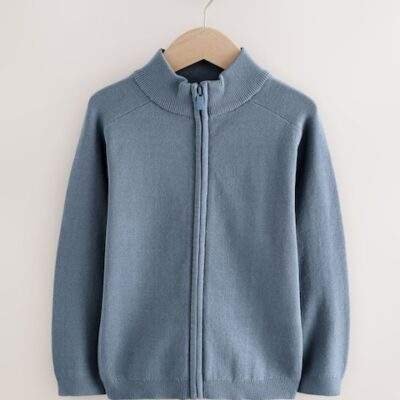 Blue Zip Through Knitted Cardigan