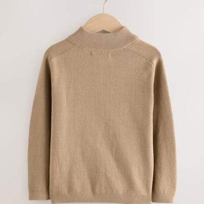 Tan Brown Zip Through Knitted Cardigan
