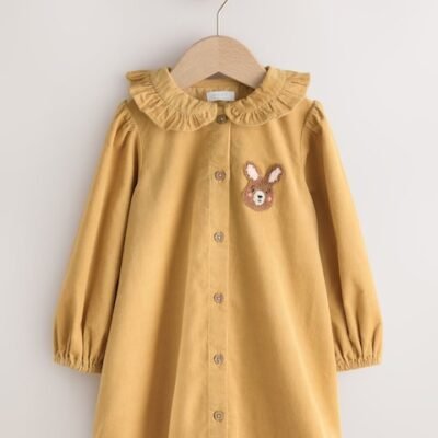 Ochre Yellow Bunny Cord Long Sleeve Dress