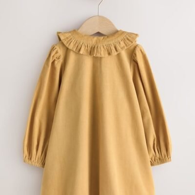 Ochre Yellow Bunny Cord Long Sleeve Dress