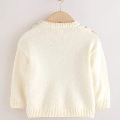 Cream Argyle Knitted Crew Neck Cotton Jumper