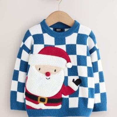 Cobalt Blue Santa Knitted Christmas Jumper