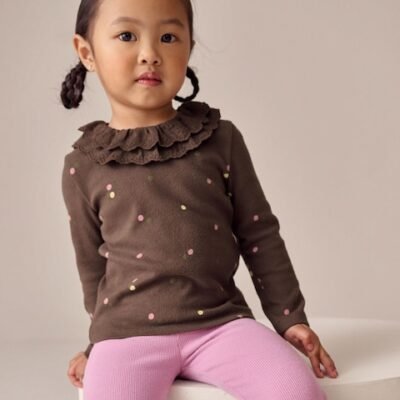 Chocolate Brown Long Sleeve Collar Top