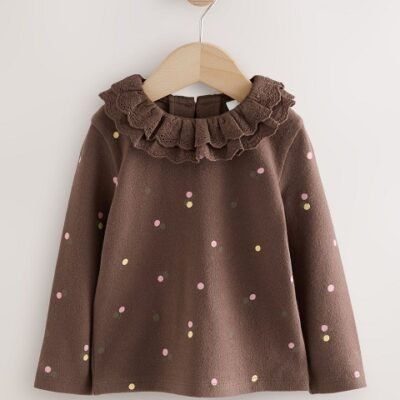Chocolate Brown Long Sleeve Collar Top