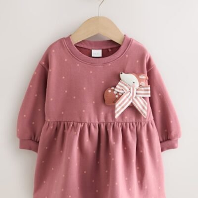 Rose Pink Deer Embellished Sweat Dress