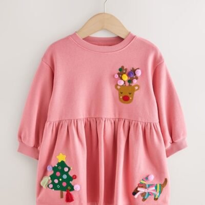 Pink Christmas Embellished Sweat Dress