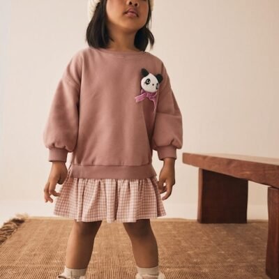 Neutral Panda Sweat Check Dress