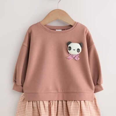 Neutral Panda Sweat Check Dress