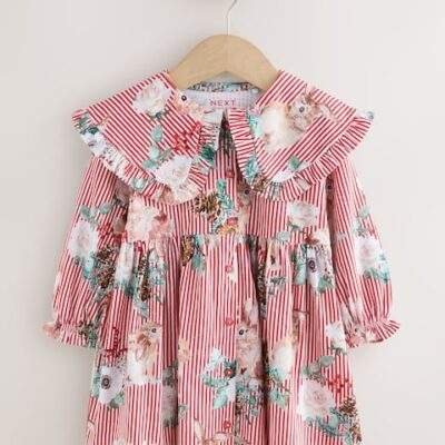 Red Stripe Long Sleeve Collared Dress