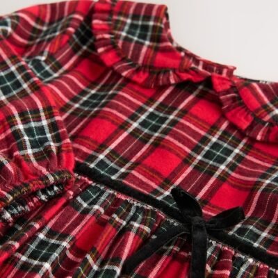 Red Check Long Sleeve Collar Dress