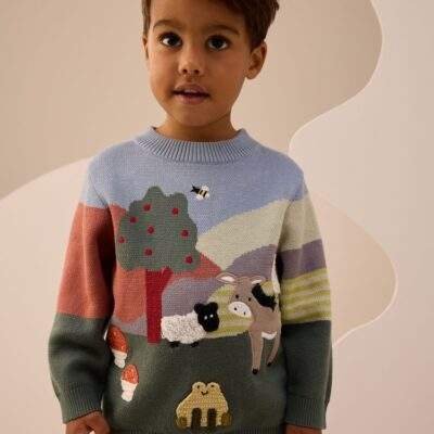 Green/Blue Farm Scene Knitted Jumper