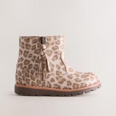 Animal Shimmer Standard Fit (F) Chelsea Zip Tassel Ankle Boots