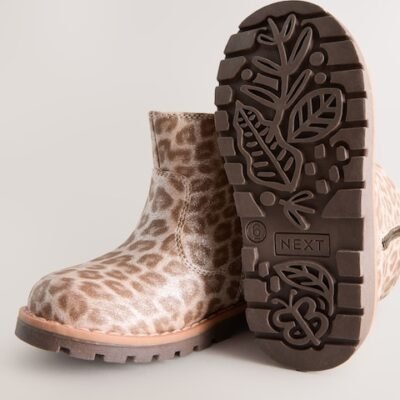 Animal Shimmer Standard Fit (F) Chelsea Zip Tassel Ankle Boots