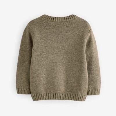 Khaki Green Safari Animals Crew Neck Knitted 100% Cotton Jumper