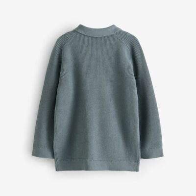 Teal Blue Long Sleeve Quarter Zip Knitted Polo Shirt