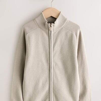 Neutral Zip Through Knitted Cardigan