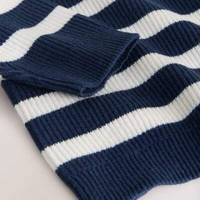 Navy Blue/Ecru Stripe Knitted Quarter Zip Jumper
