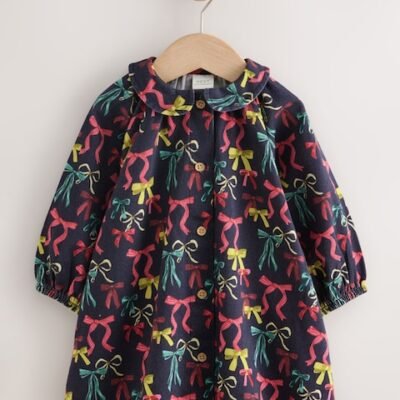 Navy Bow Print Shirt Dress