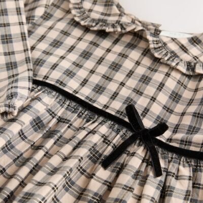 Neutral Check Long Sleeve Collar Dress