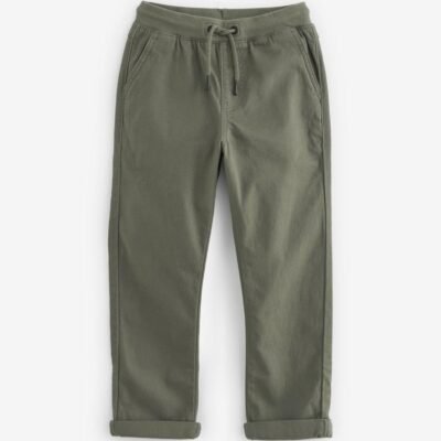 Khaki Green Regular Fit Rib Waist Pull-On Trousers