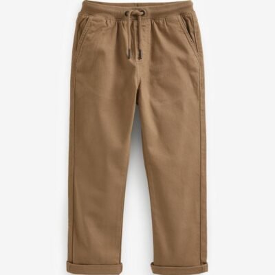 Tan Brown Regular Fit Rib Waist Pull-On Trousers