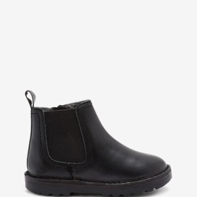 Black Standard Fit (F) Warm Lined Leather Chelsea Boots