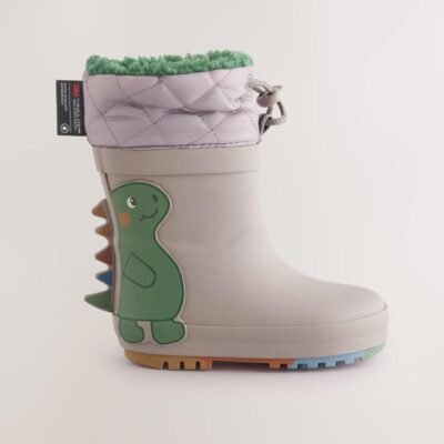 Grey Dinosaur Thermal Thinsulate™ Lined Cuff Wellies