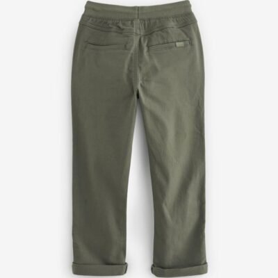 Khaki Green Regular Fit Rib Waist Pull-On Trousers