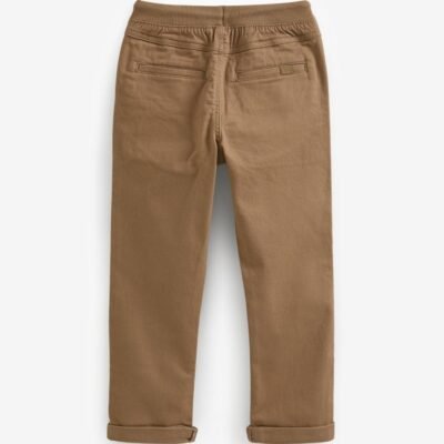 Tan Brown Regular Fit Rib Waist Pull-On Trousers