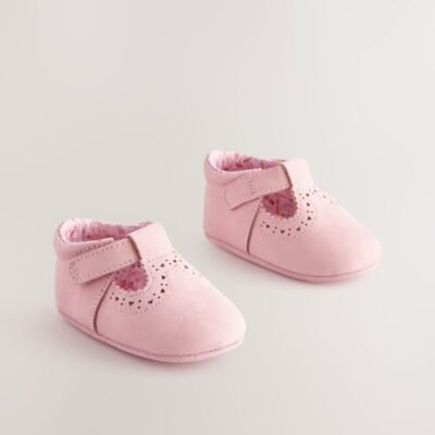 Pink Leather Baby T-Bar Shoes