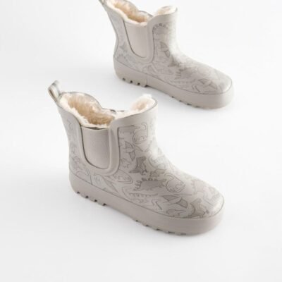 Neutral Dinosaur Warm Lined Ankle Wellies
