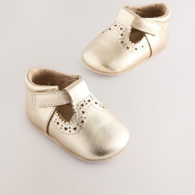 Gold Leather Baby T-Bar Shoes