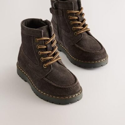 Chocolate Brown Suede Lace-Up Boots