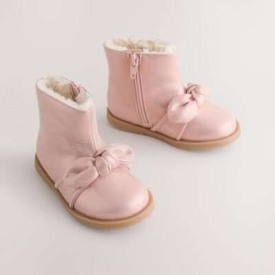 Pink Metallic Bow Boots