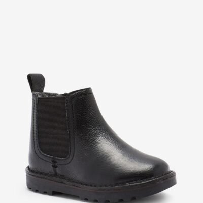 Black Standard Fit (F) Warm Lined Leather Chelsea Boots