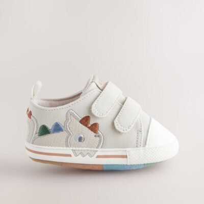 Grey Dino Two Strap Baby Trainers