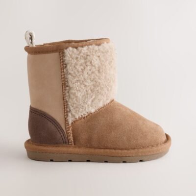Brown/Cream Tall Suede Pull On Boots