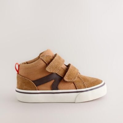 Tan Brown Suede Touch Fastening High Top Trainers